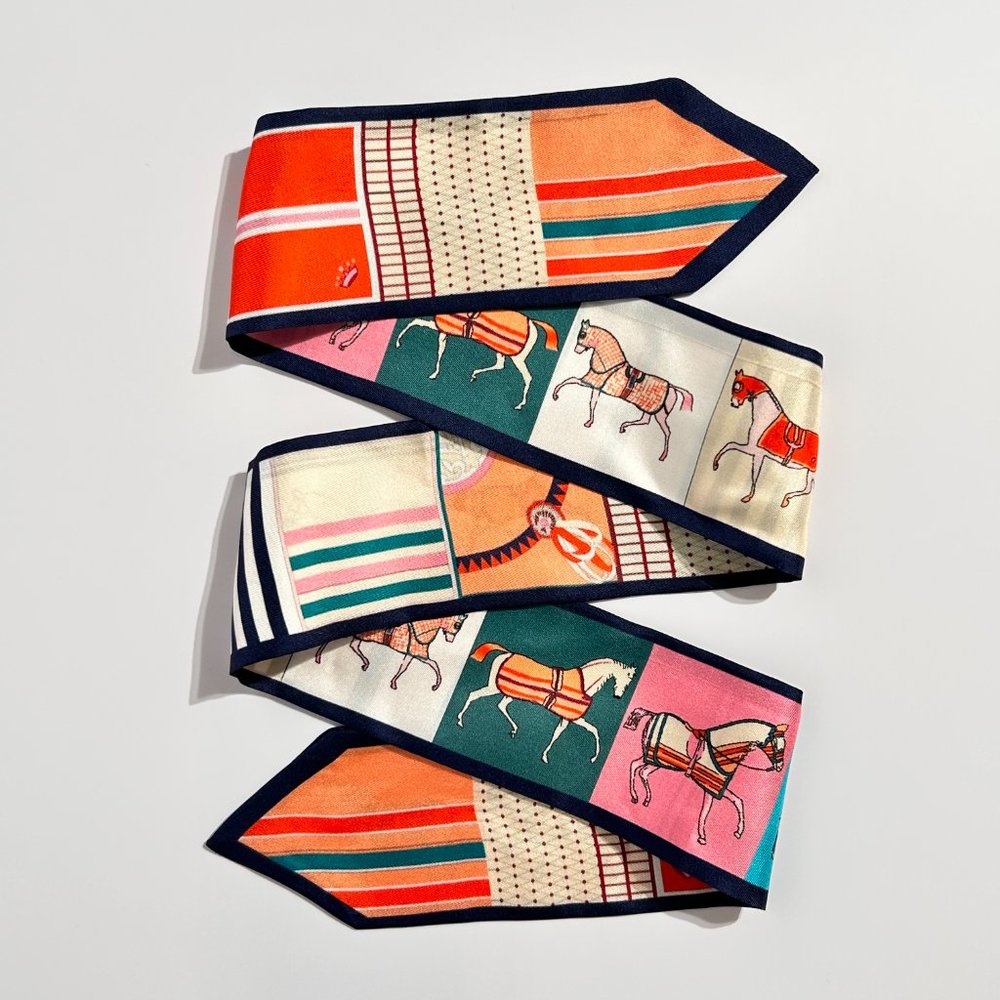 Multicolored Horse Colorblock Double-Layer Pure Silk Skinny Scarf